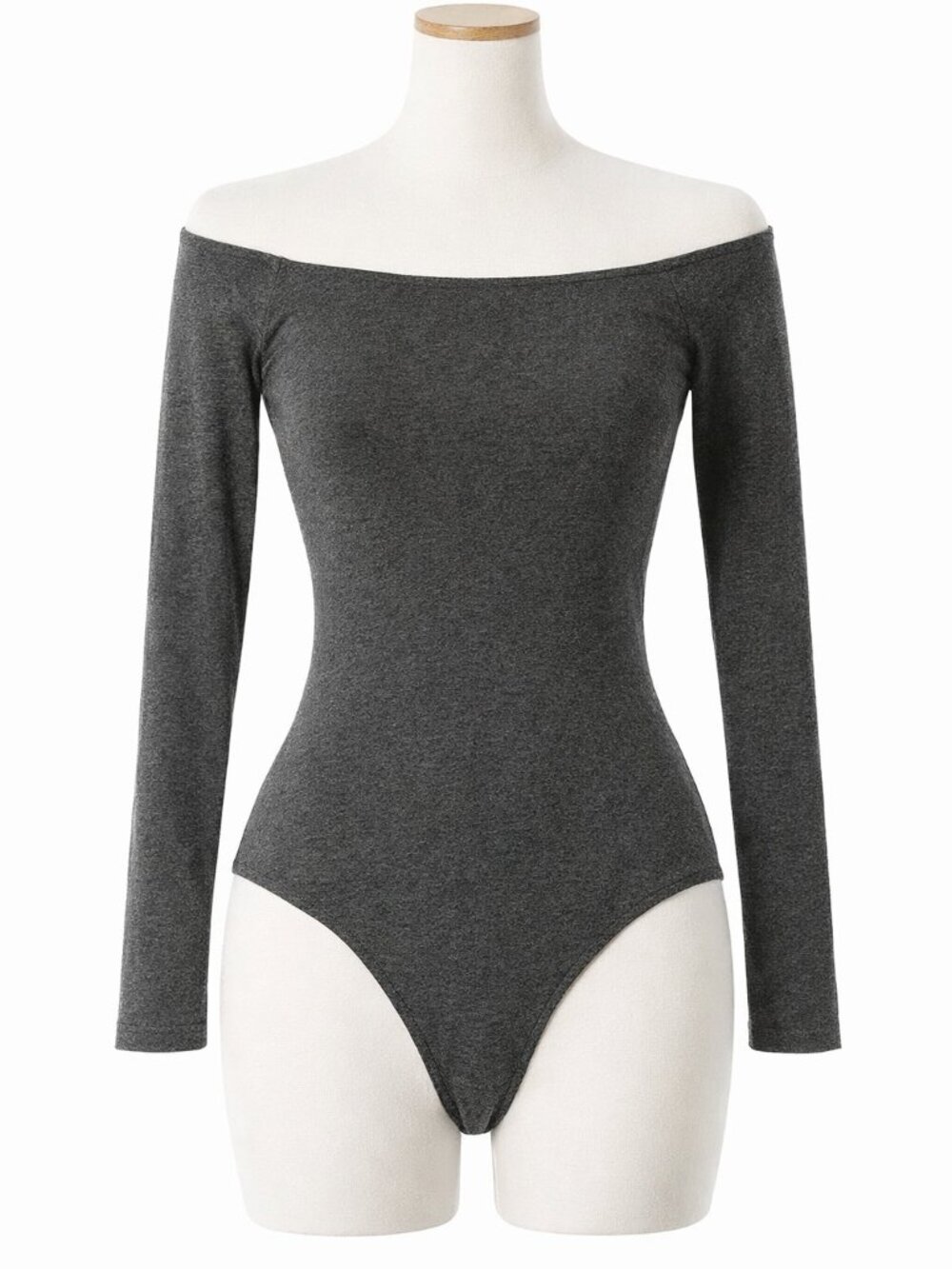 MANGOPOP Gray Scoop Neck Long Sleeve Bodysuit M